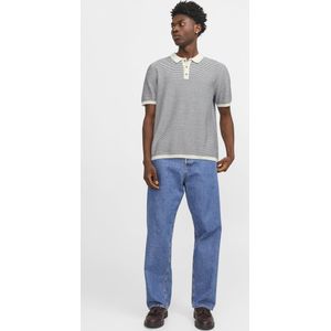 JACK & JONES - Polo - Blauw - Katoen - Korte Mouwen - Gestreept Motief