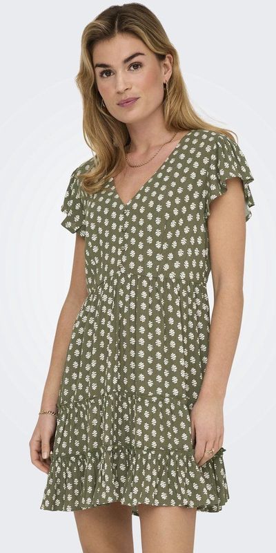 ONLY - ONLCLAUDETTE LIFE SS MINI DRESS WVN NOOS - Jurk - Zwart - Viscose - V-Hals - Korte Mouwen