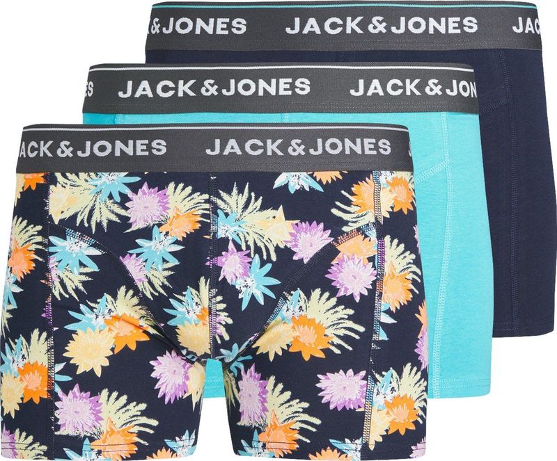 JACK & JONES JUNIOR Boxershort JACREECE FLOWER - set van 3 Blauw
