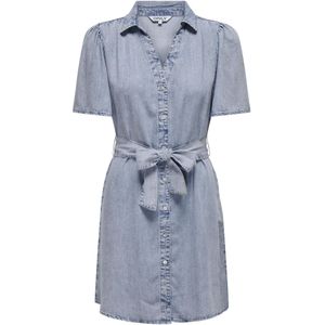 Blousejurk - Denim - Boven-dijlengte - Korte Mouwen - V-hals