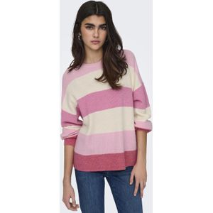Dames Trui met Ronde Hals en Ribboord - Lang Gewatteerd met Diepe Schouderuitsnijding, Colour:Rosé, Size:XL