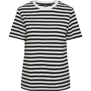 Pieces T-shirt Pcria Ss Tee Stripes Noos Bc 17146339 Black bright White Dames