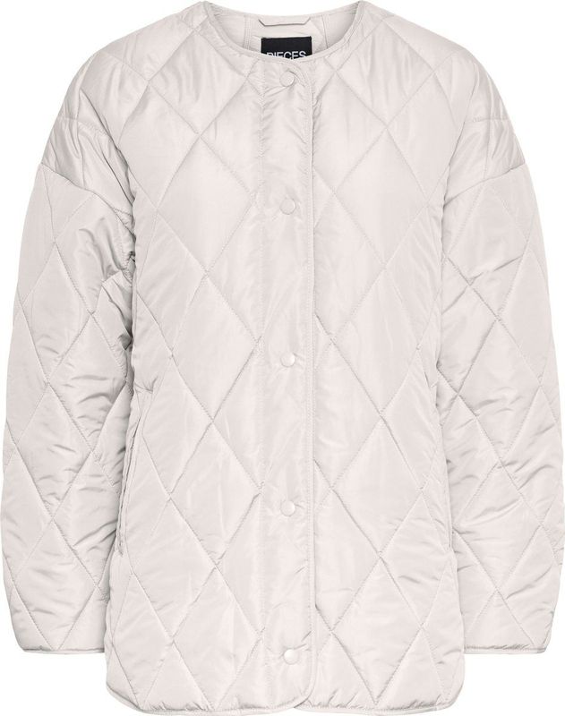 PIECES Gewatteerde Damesjas Zilvergrijs - Lange Mouwen - Ronde Hals