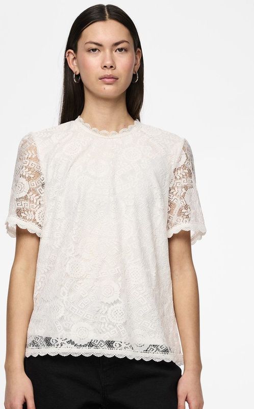 Pieces T-shirt Pcolline Ss Lace Top Noos Bc 17148711 Cloud Dancer Dames