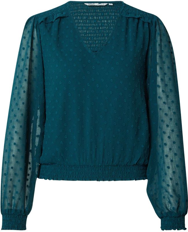 Only - Onlelmira Life New Dobby L/S Top - Blouse - Dark Sea - Katoen
