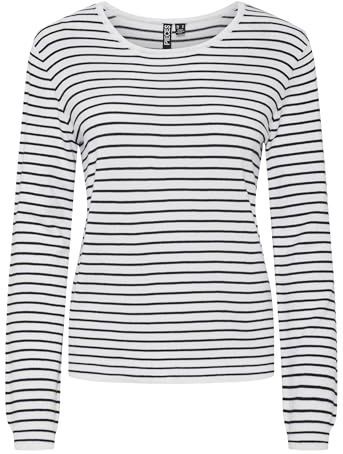 PIECES Pcsonja Ls Knit Noos Bc Pullover voor dames, Cloud Dancer/Stripes: maritiem blauw, M