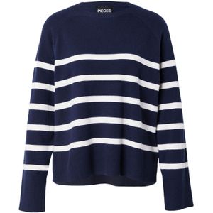 PIECES Pcsia Ls Knit Noos Bc Pullover voor dames, Sky Captain/Stripes: wit, M
