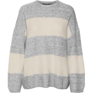 VERO MODA VMNATAHLIE LS ronde hals pullover GA NOOS, Licht Grijs Melange/Stripes: Berk, M