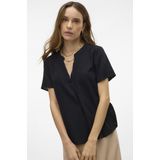 Vero Moda - T-shirt - Zwart - V-hals - 55% Viscose 45% Linnen