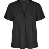Vero Moda - T-shirt - Zwart - V-hals - 55% Viscose 45% Linnen