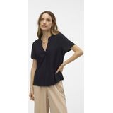 Vero Moda - T-shirt - Zwart - V-hals - 55% Viscose 45% Linnen
