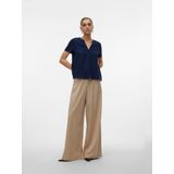 Navy Blazer - T-shirt - V-hals - Korte Mouwen - 55% Viscose 45% Linnen