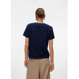 Navy Blazer - T-shirt - V-hals - Korte Mouwen - 55% Viscose 45% Linnen