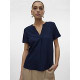 Navy Blazer - T-shirt - V-hals - Korte Mouwen - 55% Viscose 45% Linnen