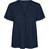 Navy Blazer - T-shirt - V-hals - Korte Mouwen - 55% Viscose 45% Linnen