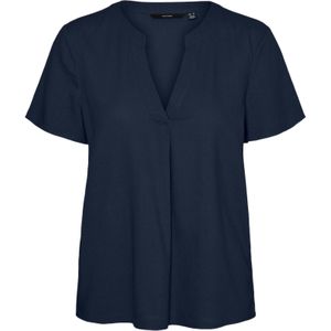 Navy Blazer - T-shirt - V-hals - Korte Mouwen - 55% Viscose 45% Linnen
