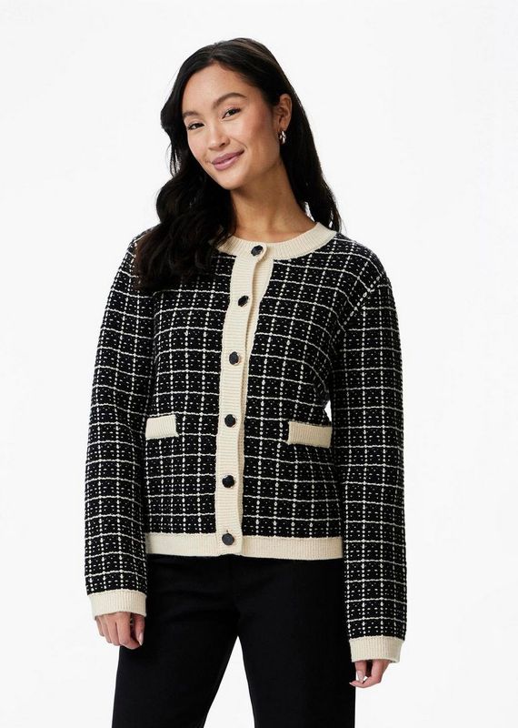 Gebreid Vest - Ronde Hals - Lange Mouwen - Knoopsluiting - Zwart - 63% Acryl