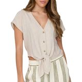 ONLY Onlsiesta S/S Knot Linen Bl T-shirt Pnt T-shirt voor dames, Lichtbeige