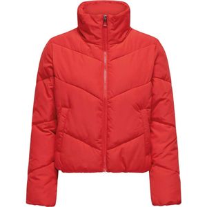 ONLY Korte gewatteerde damesjas ONLMaggi Life Buffer met hoge kraag, rood (high risk red), S