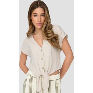 ONLY Onlsiesta S/S Knot Linen Bl Shirt Pnt Dames T-shirt (1 stuk), Lichtbeige