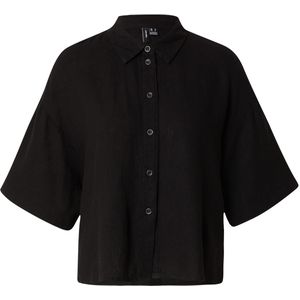 VERO MODA Dames Overhemd met losse pasvorm en knoopsluiting Blouse Halve Mouw Damesbloes, Colour:Black, Size:L