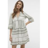 Jurk - V-hals - 3/4 Mouwen - Losse Pasvorm - Biologisch Katoen - Kort