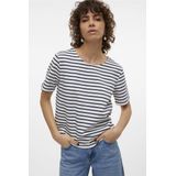 Vero Moda - Vmabby Ss Zip Top - T-shirt - Snow White/Navy Blazer - Polyester/Viscose/Elastan