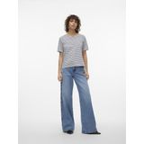 Vero Moda - Vmabby Ss Zip Top - T-shirt - Snow White/Navy Blazer - Polyester/Viscose/Elastan