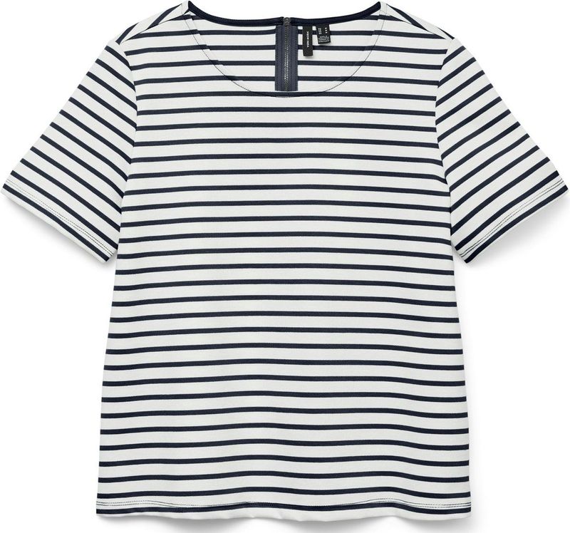 Vero Moda - Vmabby Ss Zip Top - T-shirt - Snow White/Navy Blazer - Polyester/Viscose/Elastan