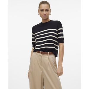 Knitwear - Gestreepte Gebreide Trui - Ronde Hals - Halve Mouw - Slanke Pasvorm