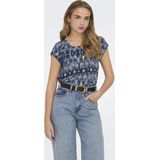 Donkerblauw - Blauw - Lichtoranje Top - Katoen - Loose Fit