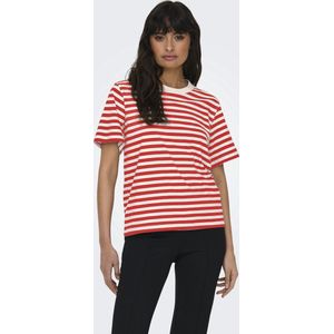 Only - Casual T-shirt - Roze/Wit - 100% Katoen