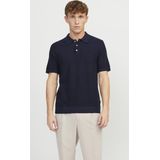 JACK JONES Sandri knit polo slim fit - heren polo katoen met polo kraag - donkerblauw