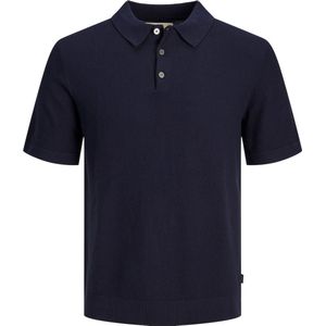 JACK JONES Sandri knit polo slim fit - heren polo katoen met polo kraag - donkerblauw