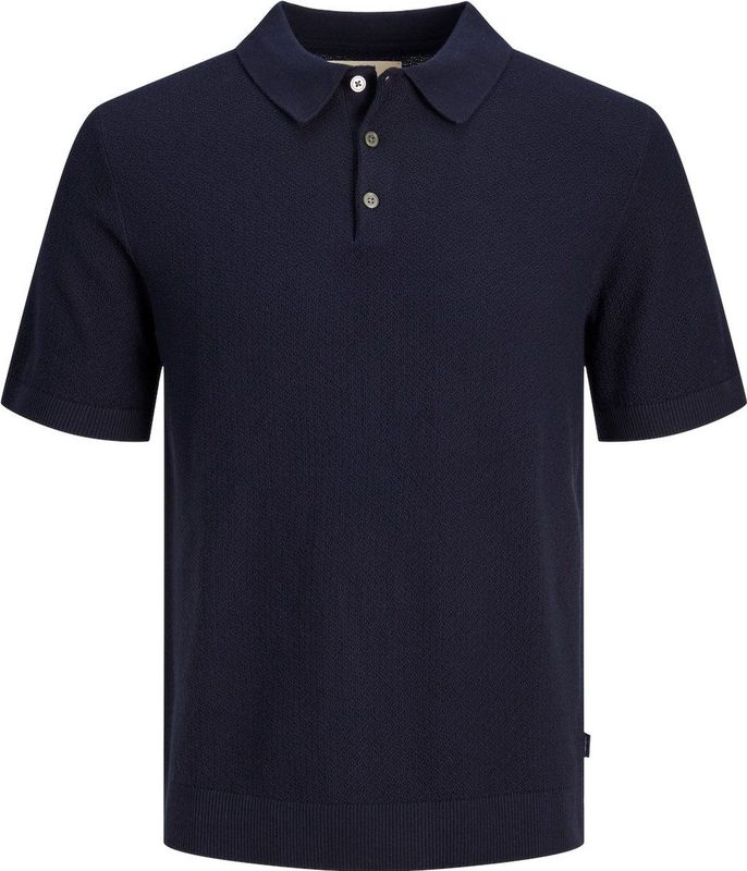 JACK JONES Sandri knit polo slim fit - heren polo katoen met polo kraag - donkerblauw