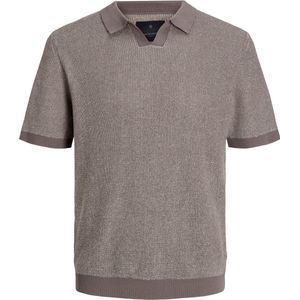 JACK & JONES Bani knit split neck slim fit, heren polo katoen met polo kraag, lichtbruin samen met beige