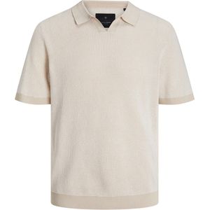JACK & JONES Bani knit split neck slim fit, heren polo katoen met polo kraag, wit samen met beige