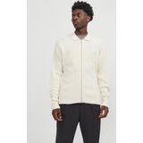 JACK & JONES Spring perfect knit cardigan slim fit - heren vest katoen met polo kraag - offwit
