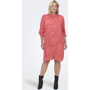 Only Carmakoma - Blousejurk - Koraalroze - Katoen - Hemdkraag - Ballonmouwen