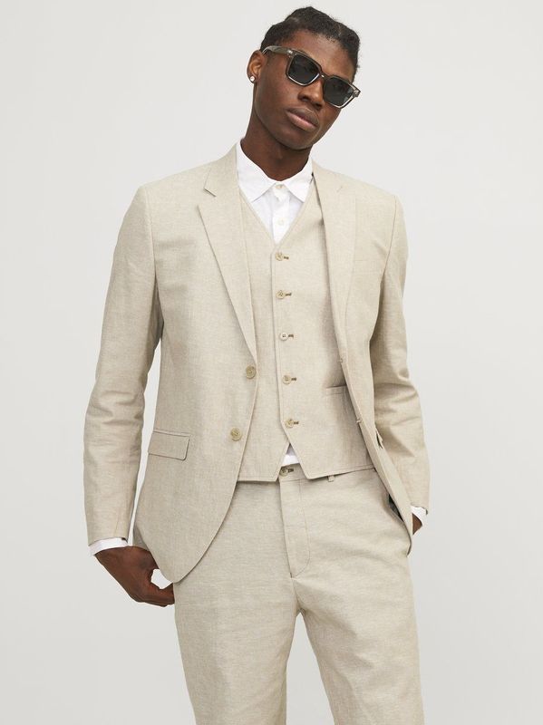 Blazer - Mélange - Linnen - Getailleerd Model - Knoopsluiting