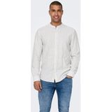 ONLY & SONS - ONSCAIDEN LS MAO STRIPE LINEN SHIRT - Chinchilla - Overhemd - Lange Mouwen - Slim Fit