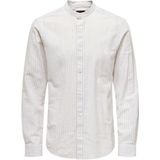 ONLY & SONS - ONSCAIDEN LS MAO STRIPE LINEN SHIRT - Chinchilla - Overhemd - Lange Mouwen - Slim Fit