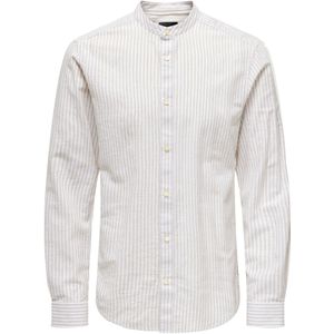 ONLY & SONS - ONSCAIDEN LS MAO STRIPE LINEN SHIRT - Chinchilla - Overhemd - Lange Mouwen - Slim Fit