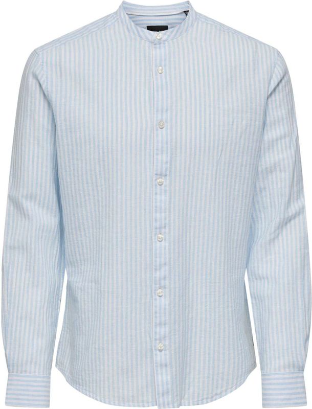 ONLY & SONS - Onscaiden Ls Mao Stripe T-shirt - Hemelsblauw - Katoen