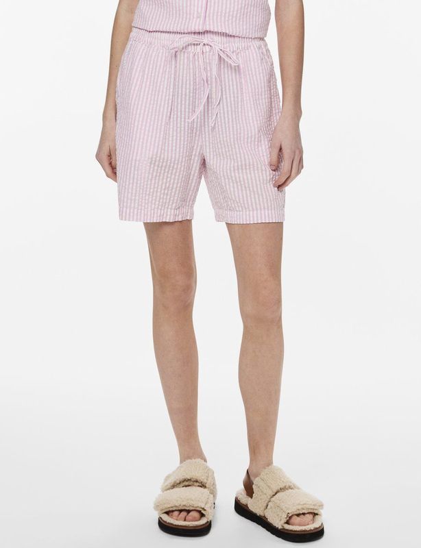 PIECES - PCSally - Broek - Rosa/Wit - Katoen, Gestreept, High Waist