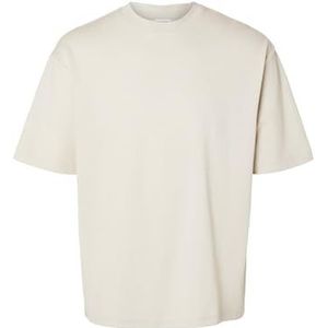 SELETED HOMME Slhlooseoscar Ss Noos T-shirt met ronde hals voor heren, Crème