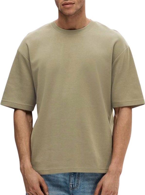 SELECTED - SLHOSCAR - T-shirt - Greige - Losse Pasvorm - Halve Mouw