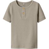 T-shirt - Regular Fit - Ribgebreid - Korte Mouwen - Biologisch Katoen