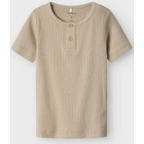 T-shirt - Regular Fit - Ribgebreid - Korte Mouwen - Biologisch Katoen