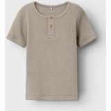 T-shirt - Regular Fit - Ribgebreid - Korte Mouwen - Biologisch Katoen